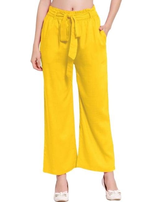 patrorna mustard mid rise relaxed fit paperbag culottes trousers