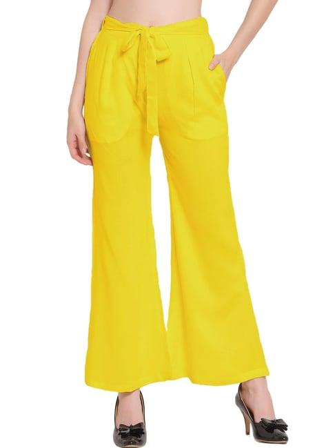 patrorna mustard mid rise relaxed fit trousers