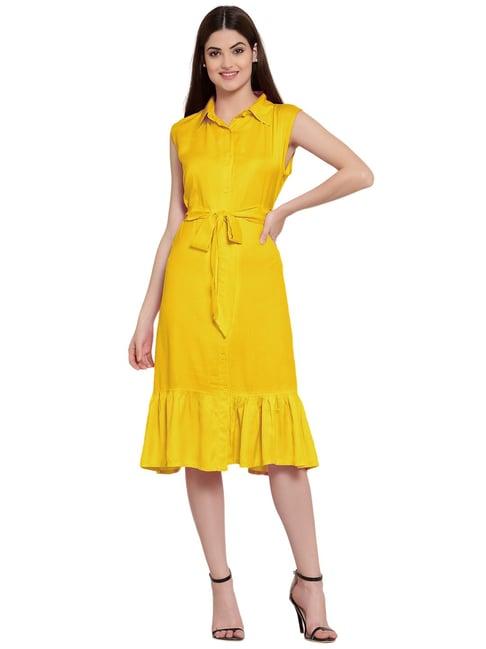 patrorna mustard regular fit shirt dress