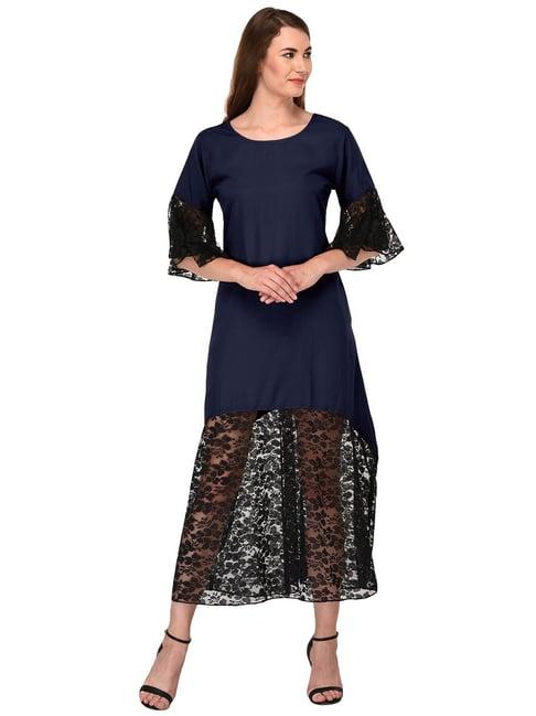 patrorna navy & black lace midi dress