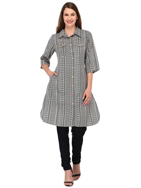 patrorna navy & white printed kurta