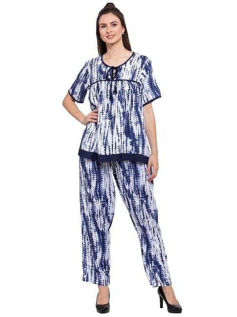 patrorna navy & white printed top with pyjamas