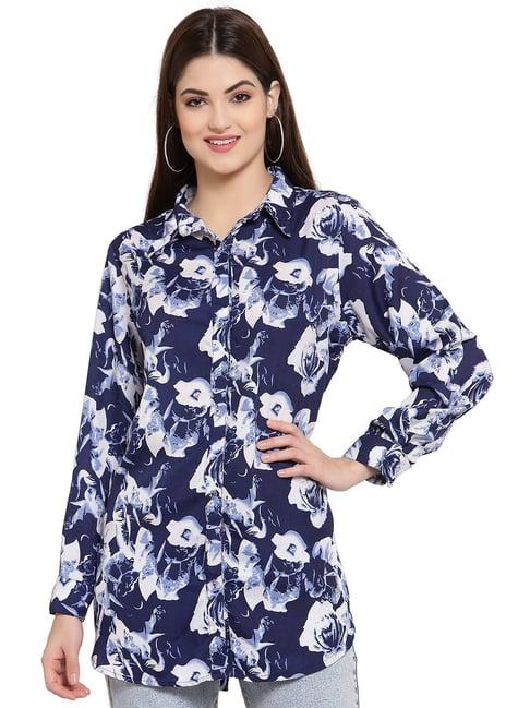 patrorna navy floral print shirt