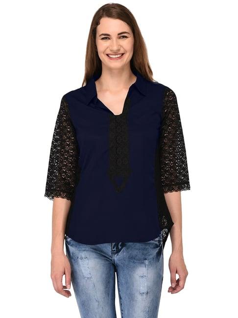 patrorna navy lace top