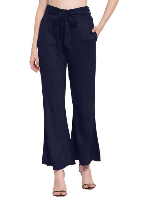 patrorna navy mid rise relaxed fit bootcut trousers