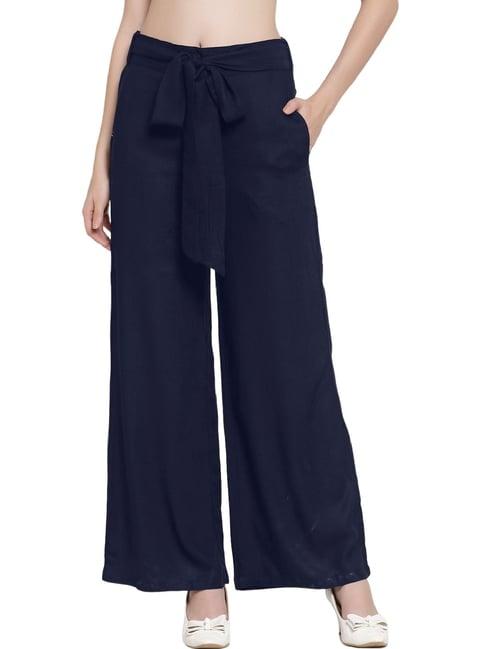 patrorna navy mid rise relaxed fit boyfriend trousers