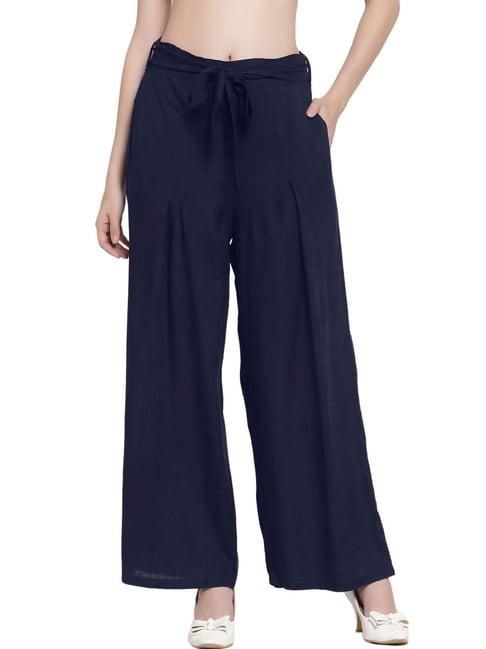 patrorna navy mid rise relaxed fit retro palazzos