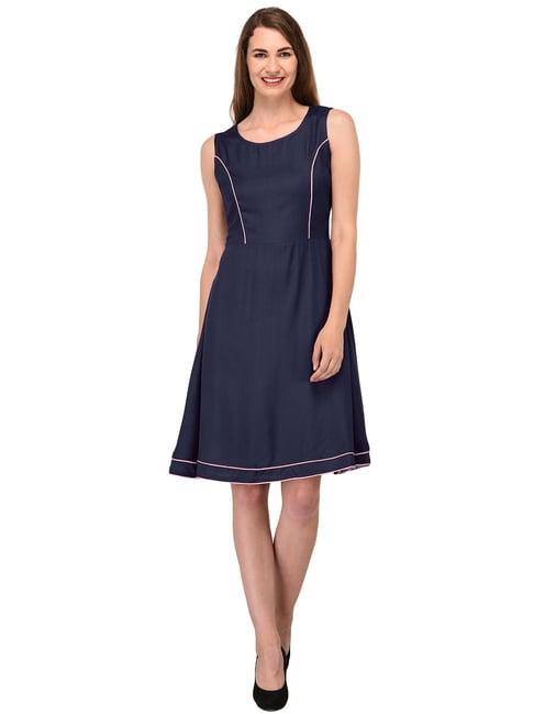 patrorna navy regular fit peplum tulip a line dress