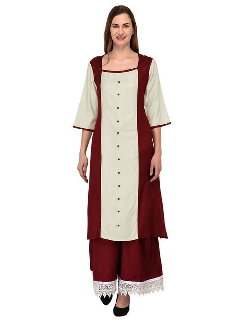 patrorna off white & maroon regular fit kurta