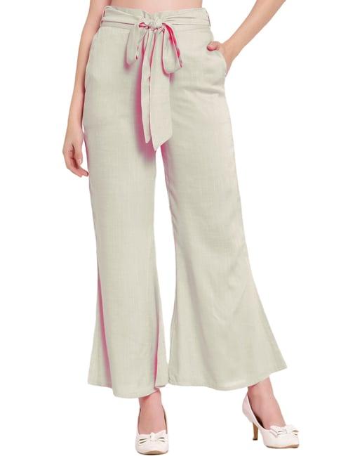 patrorna off white mid rise relaxed fit bootcut trousers