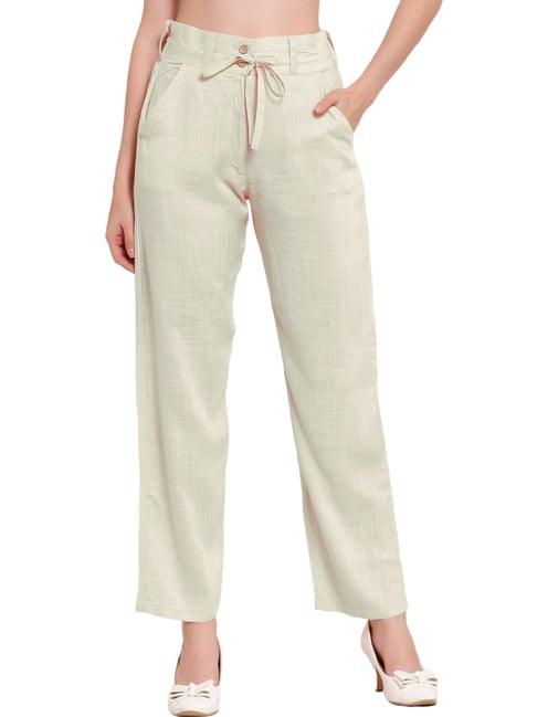 patrorna off white mid rise relaxed fit modern trousers