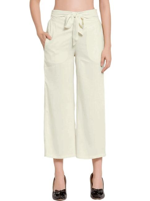 patrorna off white regular fit mid rise trousers