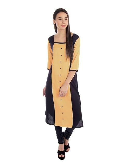 patrorna peach & black regular fit kurta