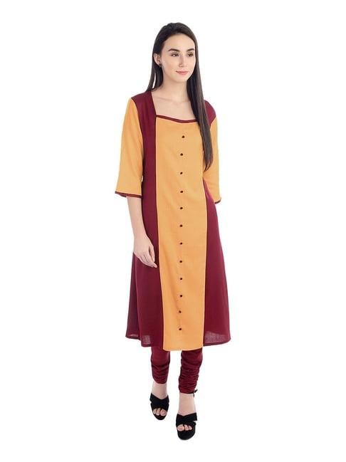 patrorna peach & maroon regular fit kurta