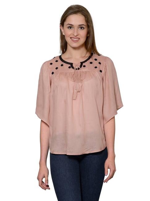 patrorna peach embroidered top