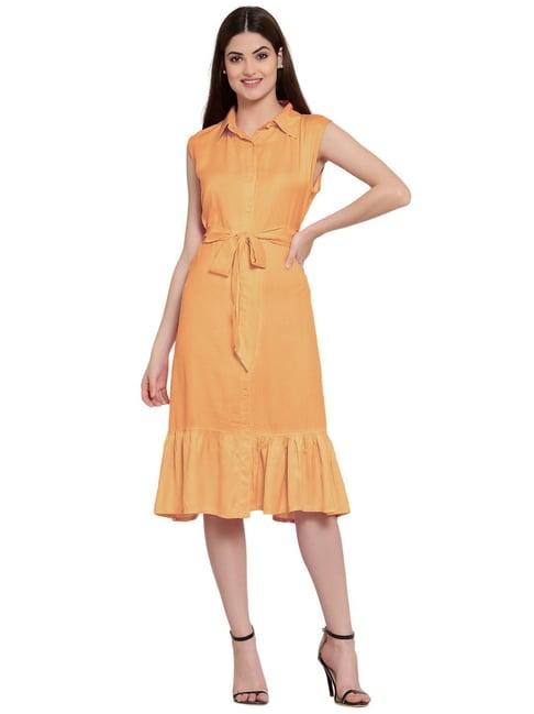 patrorna peach regular fit shirt dress