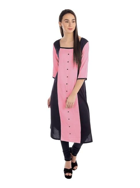 patrorna pink & black regular fit kurta