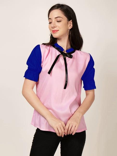 patrorna pink & royal blue regular fit top
