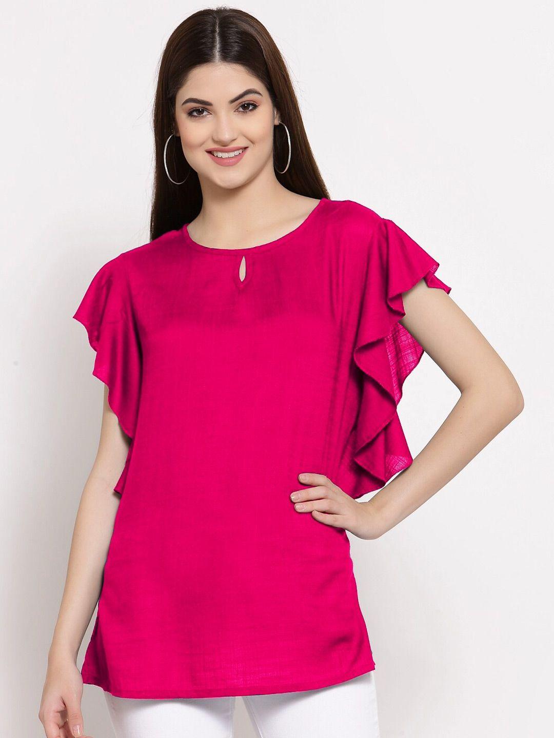 patrorna pink keyhole neck ruffles top