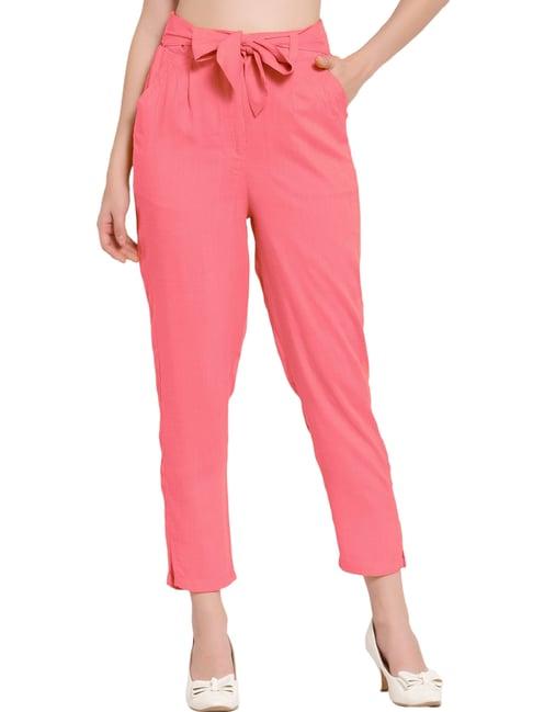 patrorna pink mid rise slim fit cigarette trousers