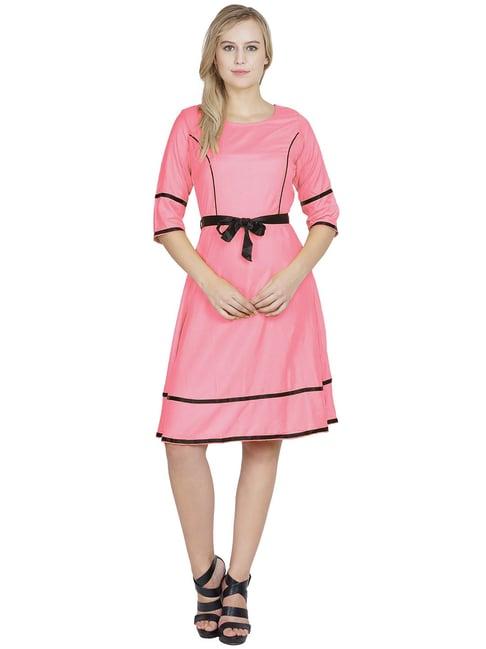 patrorna pink regular fit peplum a line dress