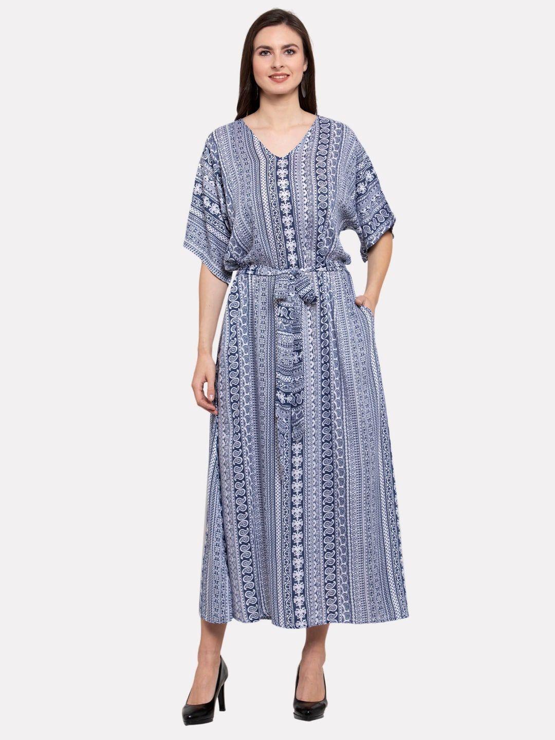 patrorna plus size ethnic motifs printed belted maxi dress