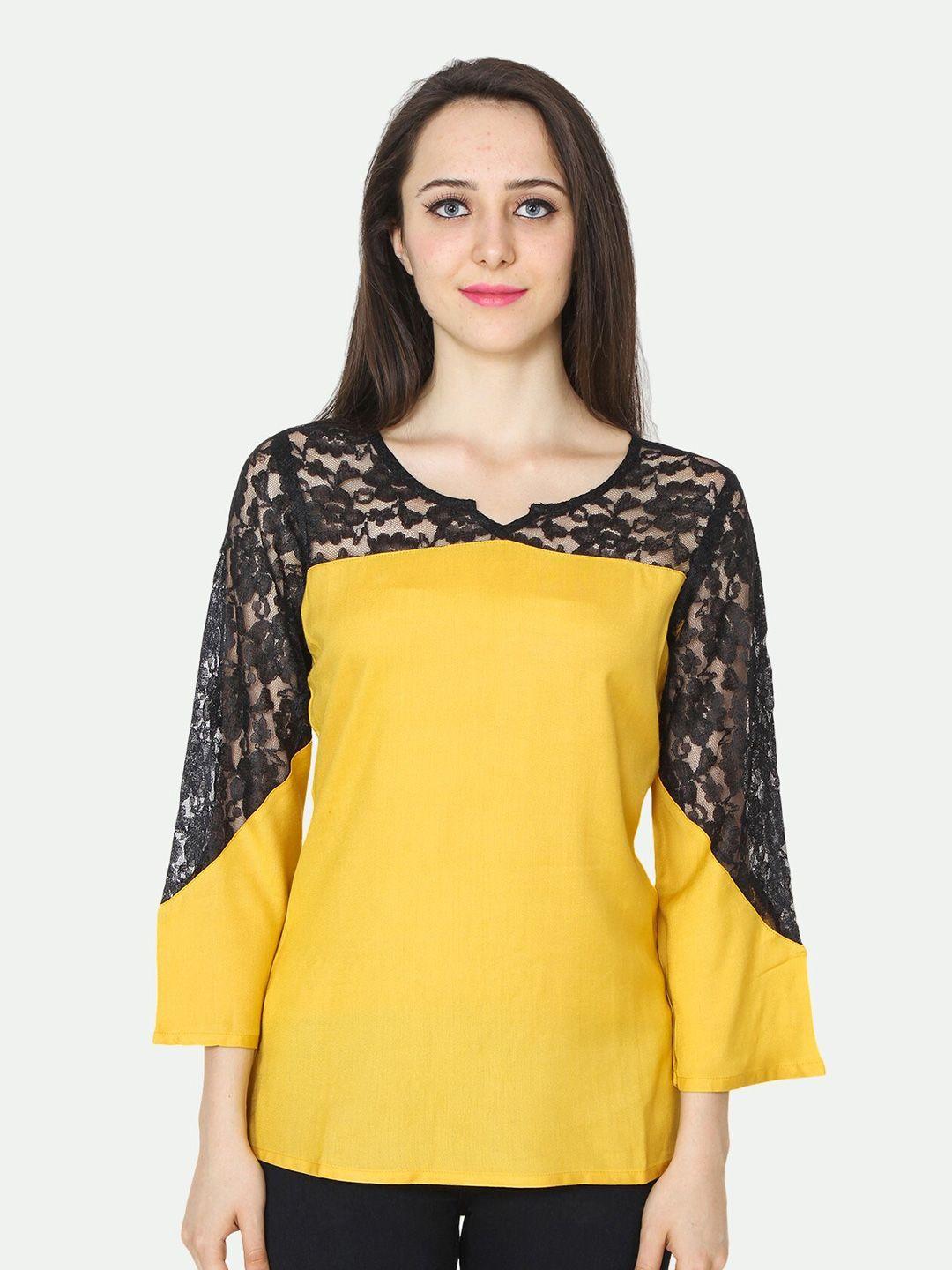 patrorna plus size mustard yellow & black colourblocked top