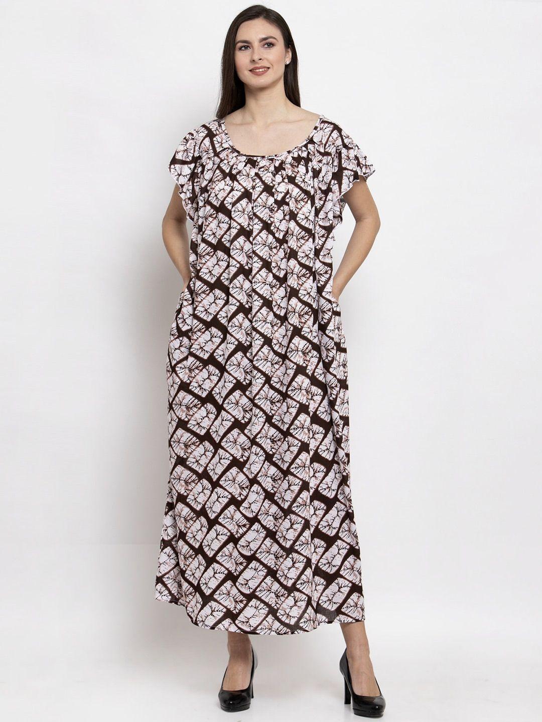 patrorna plus size printed pleated maxi nightdress