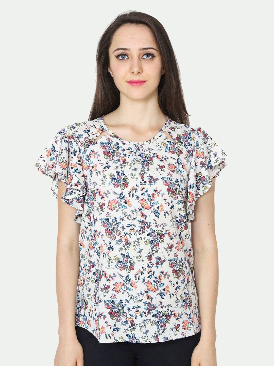 patrorna plus size white & blue floral print top