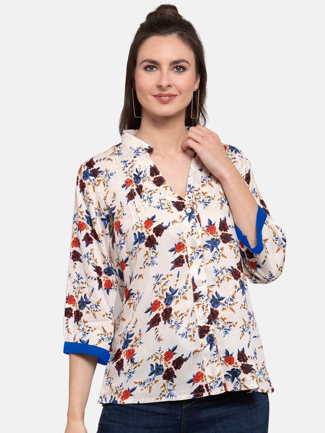 patrorna plus size women off white comfort floral printed casual shirt