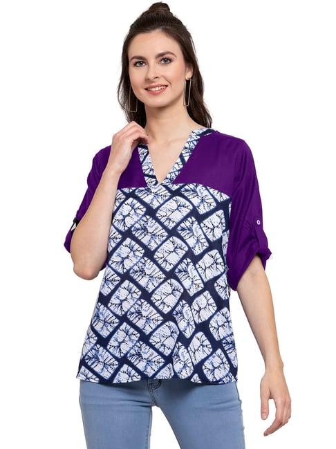 patrorna purple & blue printed top