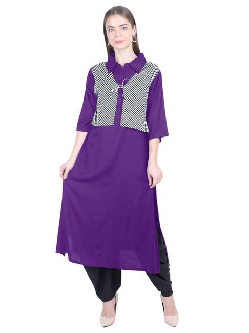 patrorna purple checks pathani kurta