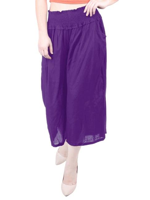 patrorna purple cotton blend relaxed fit mid rise capris