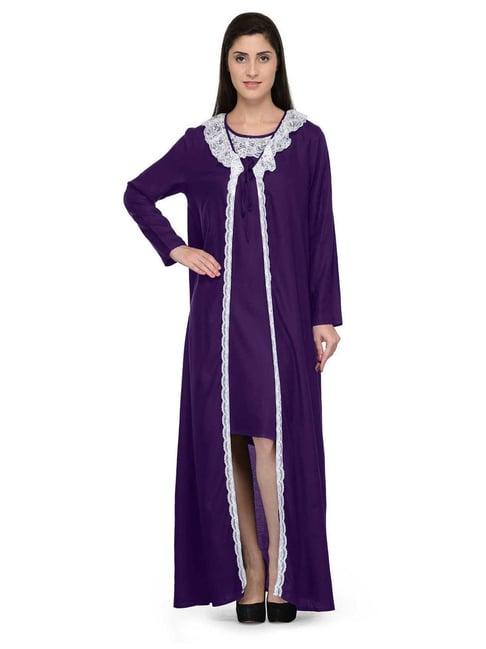 patrorna purple lace nighty with robe