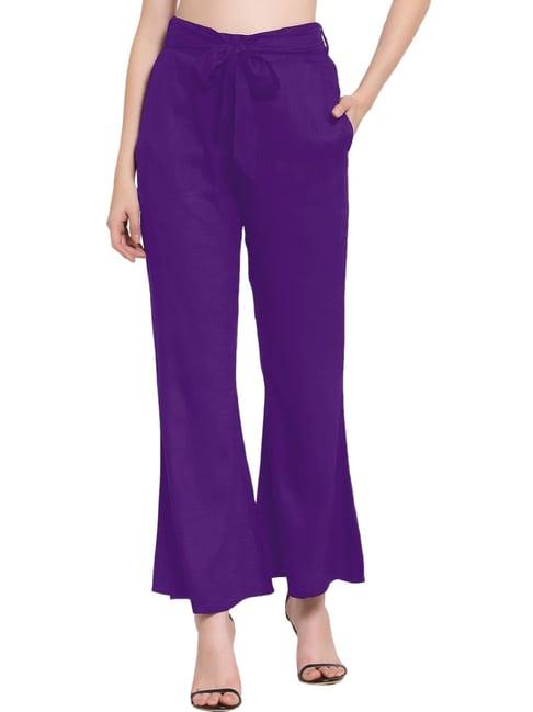 patrorna purple mid rise relaxed fit bootcut trousers