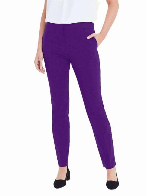 patrorna purple mid rise slim fit carrot trousers