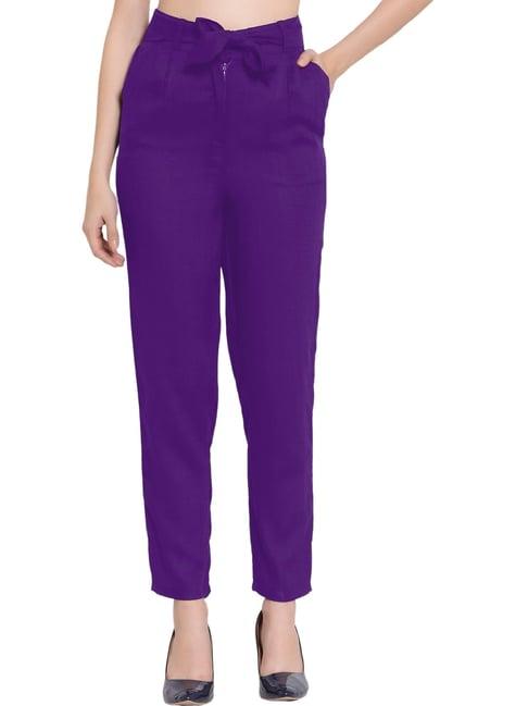 patrorna purple mid rise slim fit cigarette trousers