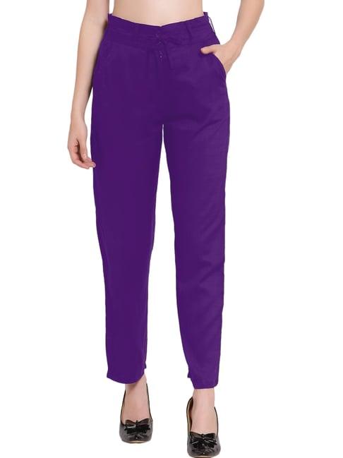 patrorna purple mid rise slim fit trousers