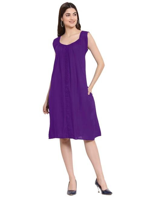 patrorna purple regular fit a line dress