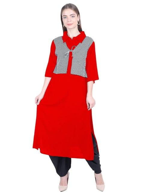 patrorna red checks pathani kurta