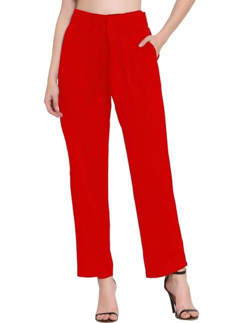 patrorna red high rise straight fit trousers