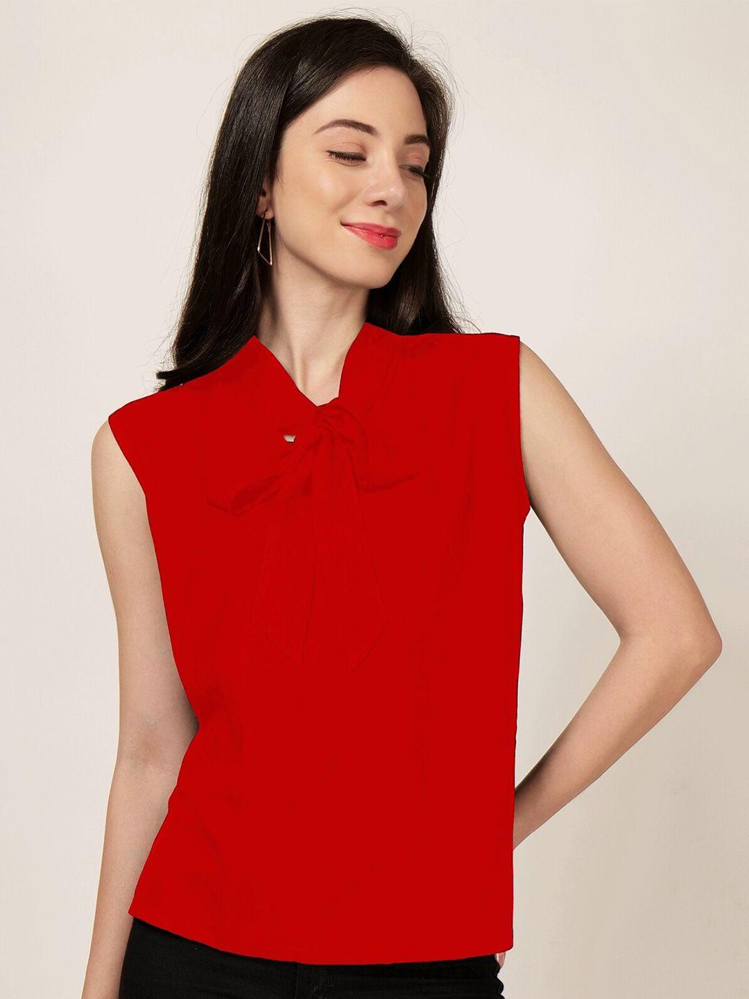 patrorna red mandarin collar top