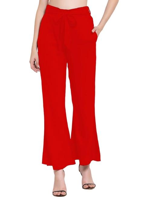 patrorna red mid rise relaxed fit bootcut trousers