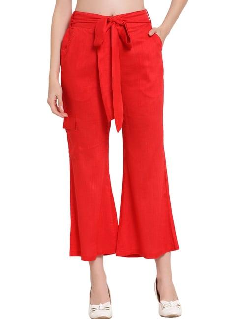 patrorna red mid rise relaxed fit cargo trousers