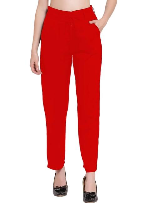 patrorna red mid rise relaxed fit modern trousers