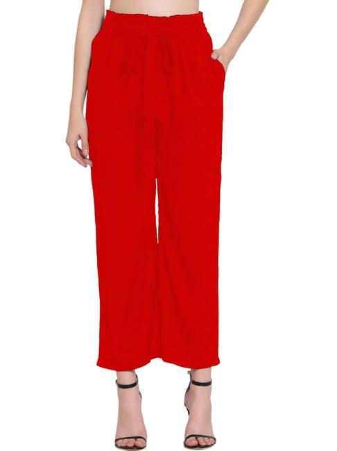 patrorna red mid rise relaxed fit paperbag culottes trousers