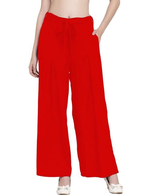patrorna red mid rise relaxed fit retro palazzos