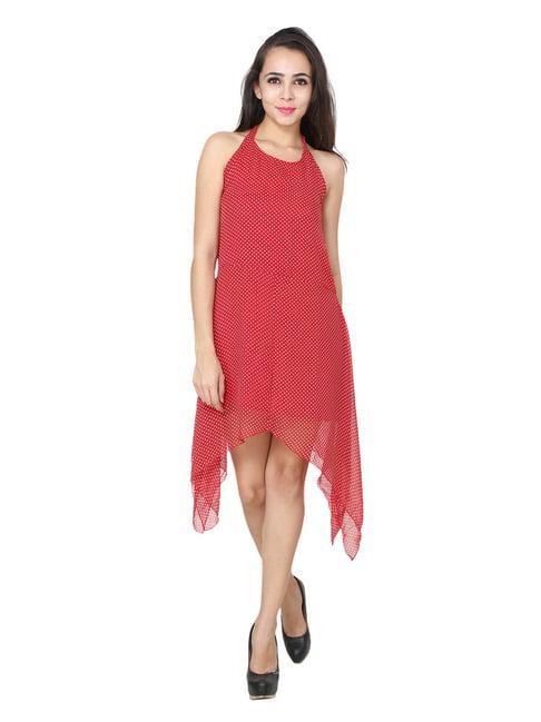 patrorna red printed high-low dress