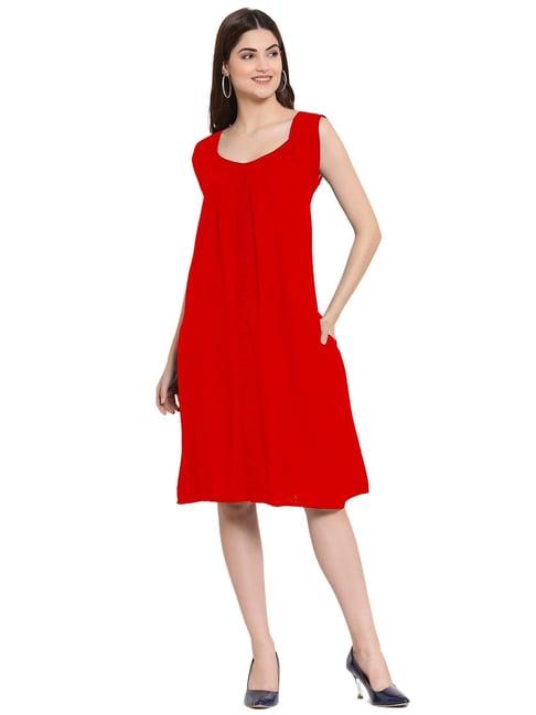 patrorna red regular fit a line dress