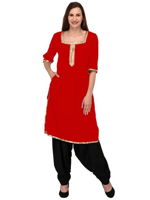 patrorna red regular fit kurta